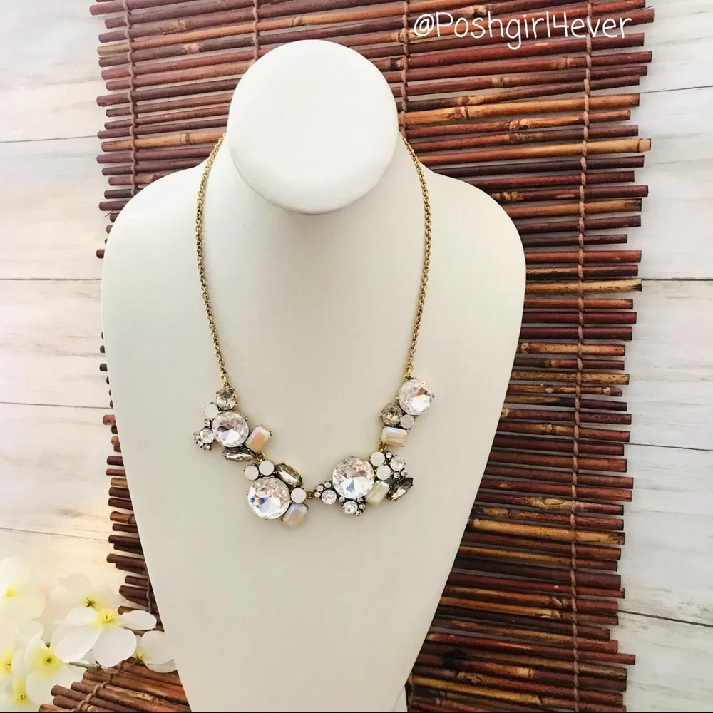 J Crew Bejeweled Bold Rhinestone Necklace Gold-tone